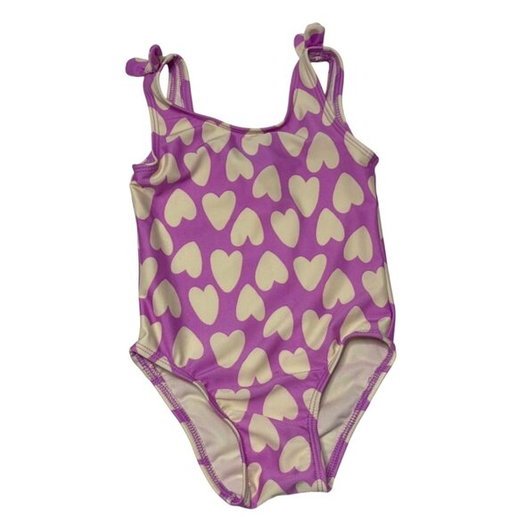 Toddler Girls Cat & Jack One Piece Swimsuit Size 18M Purple White Hearts Bow New - Picture 1 of 5